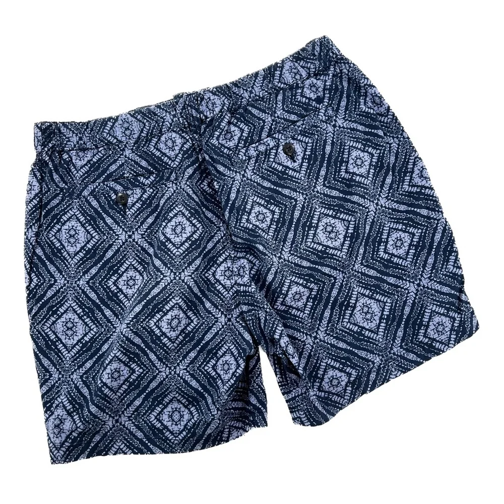Lucky Brand Navy Printed Diamond Pattern Flat Front Shorts Men's Size 33 Waist